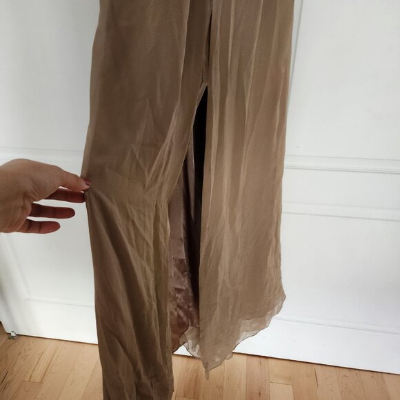 BCBG Max Azria Floor Length Brown Gown with Unique Beaded Neckline, Size 10 - Picture 5 of 7